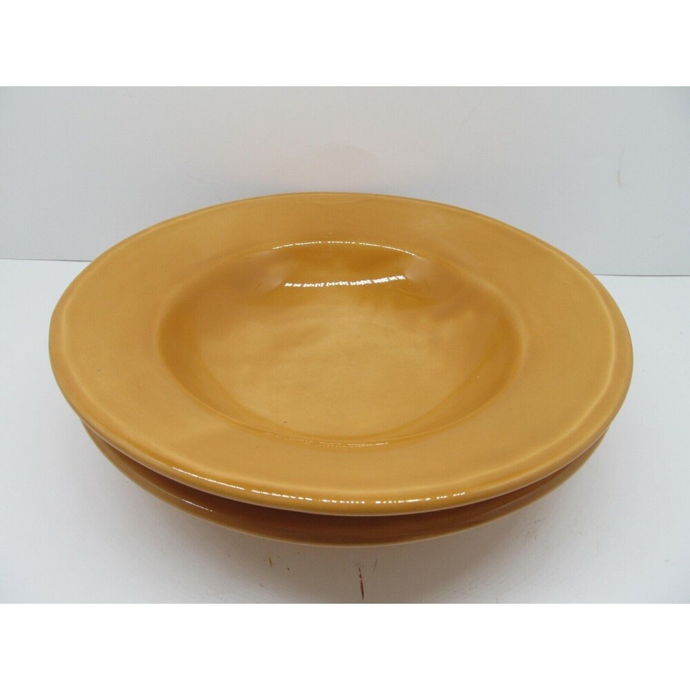 Pottery Barn Amber Orange Rimmed Soup Bowls 10 1/4" Set Of 2